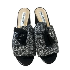 Karl Lagerfeld Tweed Black and White Mules